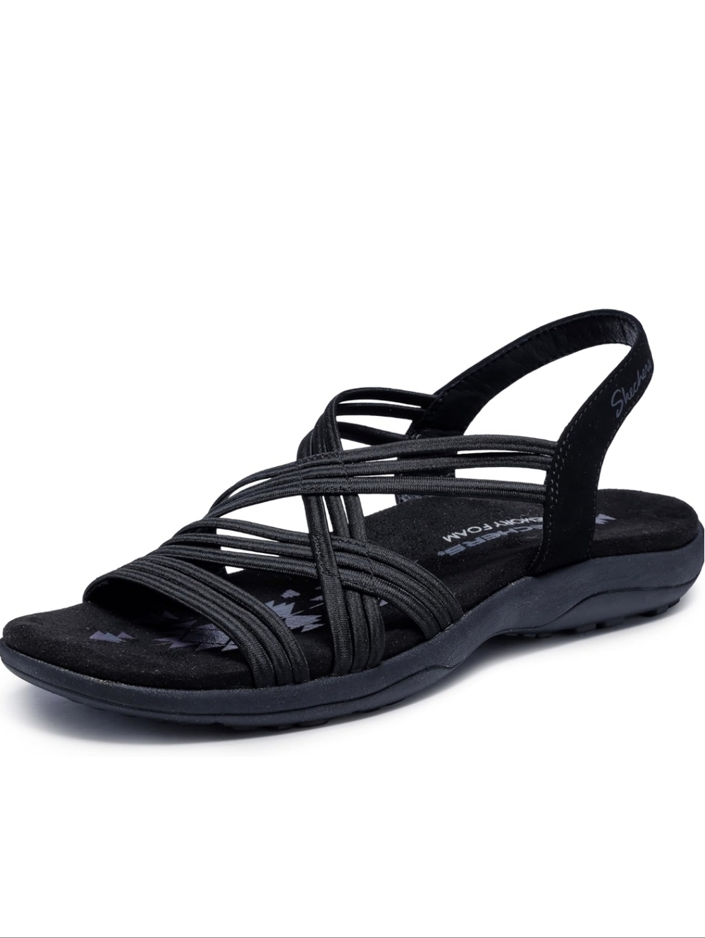[EUC] Skechers Women's Reggae Slim Simply Stretch Sandal 7 WIDE WIDTH Black